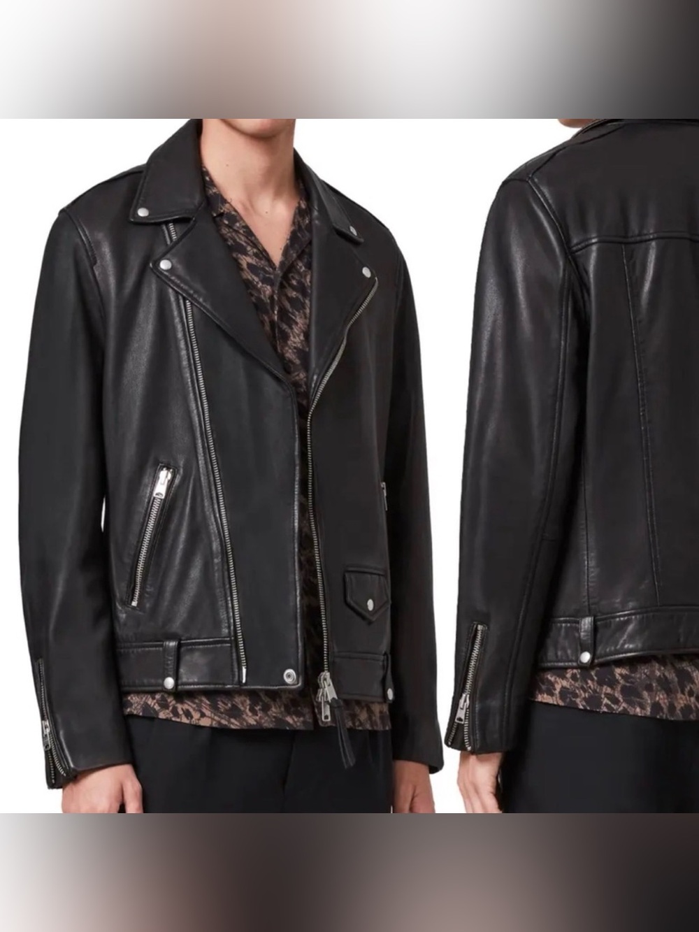 ALLSAINTS Milo Leather Biker Jacket BLACK SIZE MEDIUM